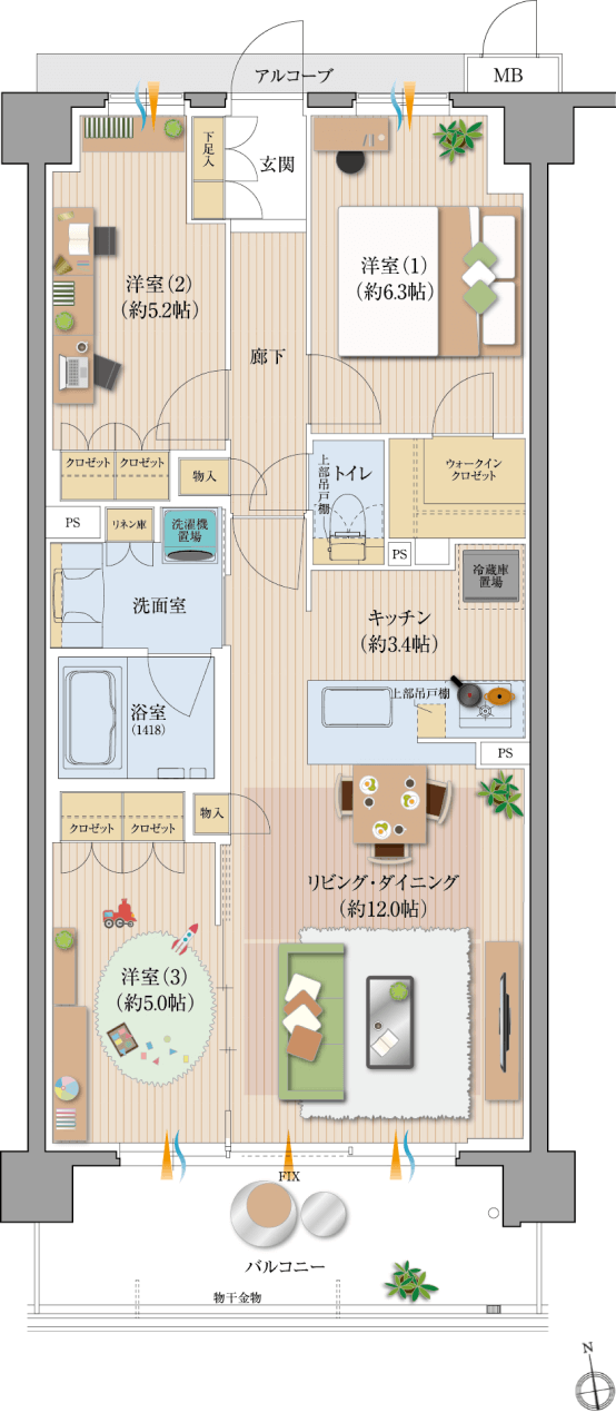 間取り図に家具を配置したイメージ画像